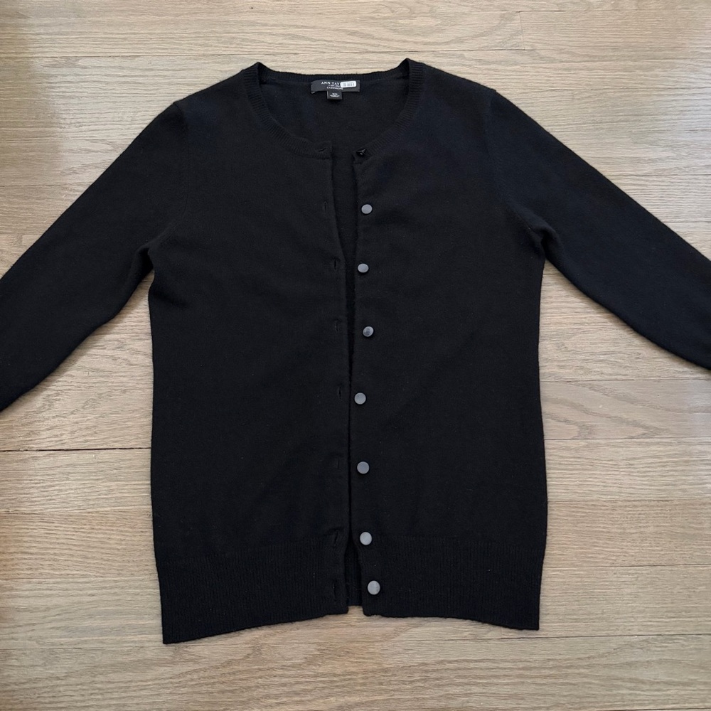 Ann Taylor Cashmere Black Crewneck Cardigan